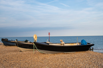 Fototapeta premium Fishing Boats on the Seafront of Bognor Regis on a Beautiful Summer's Evening.
