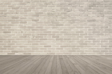Brick wall texture background with wooden floor