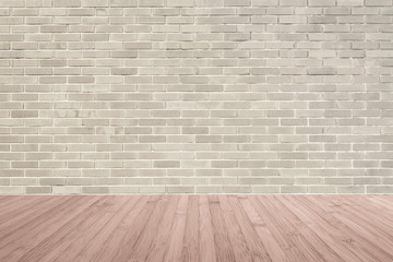 Brick wall texture background with wooden floor in red brown
