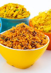 Indian Traditional Namkeen Food on White Background