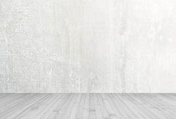 Grey wooden floor and concrete wall background