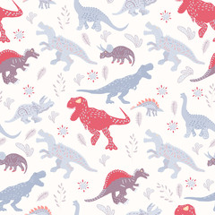 Dinosaurs hand drawn seamless pattern on white background