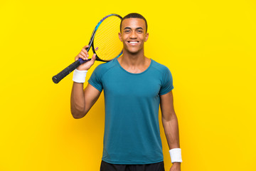 African American tennis player man smiling a lot