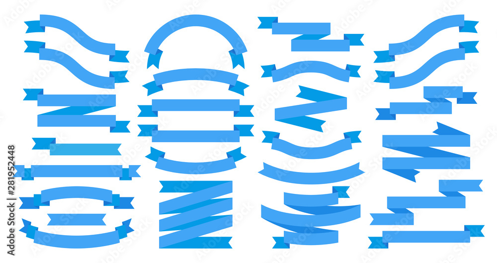 Poster ribbons. blue flat banners isolated on white, ribbon design elements for text. vector graphic curves