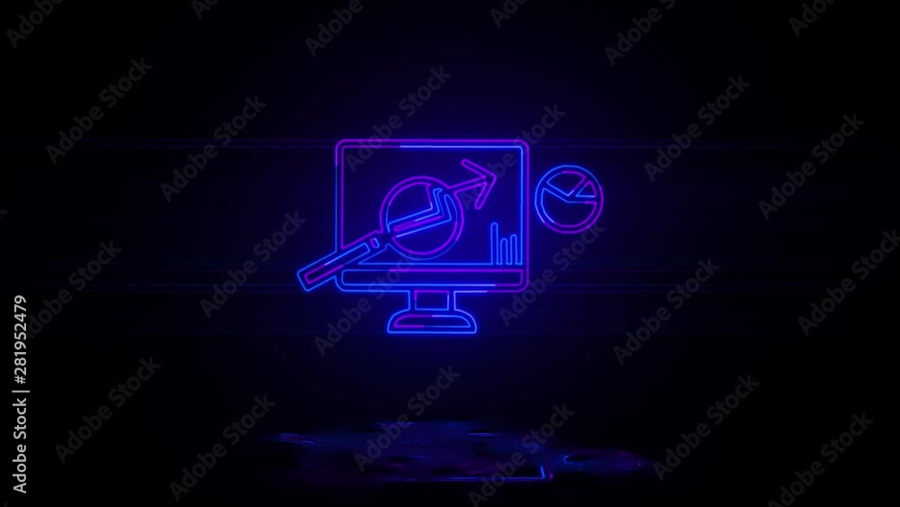 Poster analysis data, machine in neon effect mp4 video on dark background