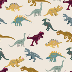 Colourful predators seamless pattern on brown background