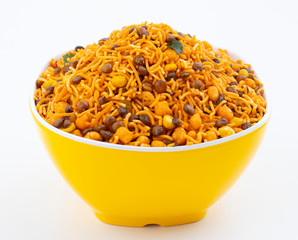 Indian Traditional Namkeen Food on White Background