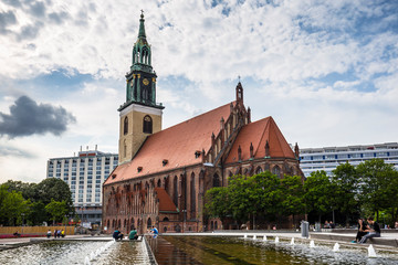 Berlin, Germany - June 27, 2015: Tourists visit St. Mary Church, known in German as the...