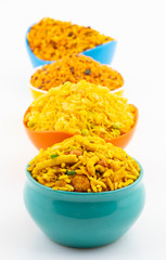 Indian Traditional Namkeen Food on White Background