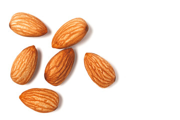 Closeup almonds nut isolated on white background.