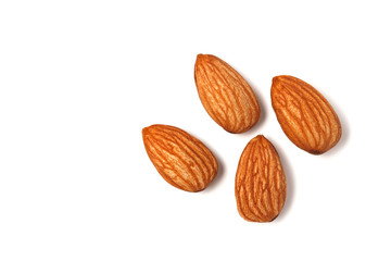 Closeup almonds nut isolated on white background.