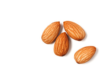 Closeup almonds nut isolated on white background.