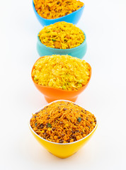Indian Traditional Namkeen Food on White Background