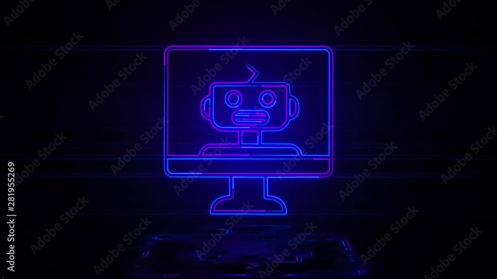 Aufkleber smart computer in neon effect mp4 video on dark background