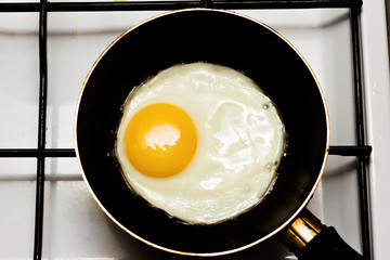 Fried eggs in a pan.