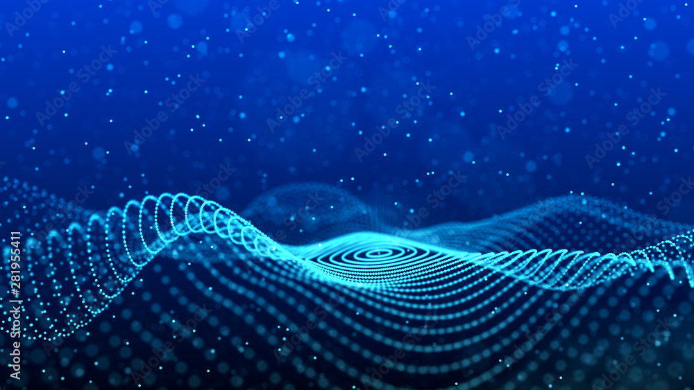 Fototapete Abstract background with spider web. Dynamic wave of particles. Big data. 3d rendering.