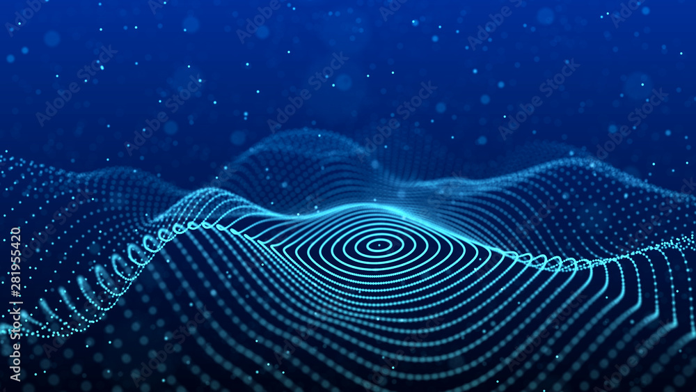 Fototapete Abstract background with spider web. Dynamic wave of particles. Big data. 3d rendering.