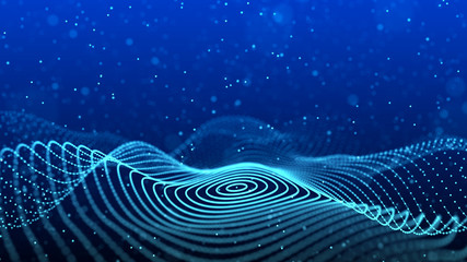 Abstract background with spider web. Dynamic wave of particles. Big data. 3d rendering.