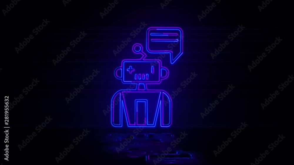Poster assistant robot machine in neon effect mp4 video on dark background