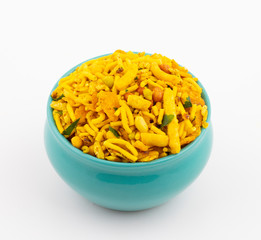 Indian Traditional Namkeen Food on White Background