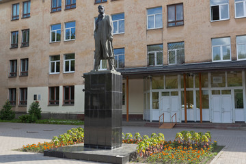 Monument to the great Russian poet Vladimir Mayakovsky in front of the building of the Vologda...
