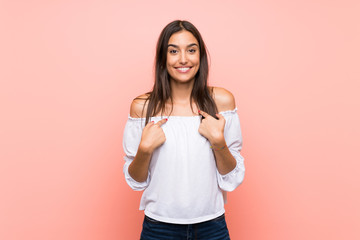 Young woman over isolated pink background with surprise facial expression