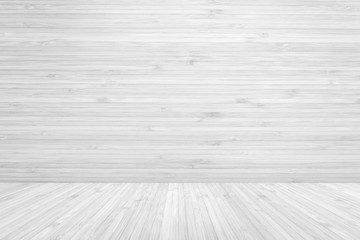 Wooden floor and wall room background in white grey color