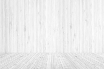 Wooden floor and wall room background in white grey color