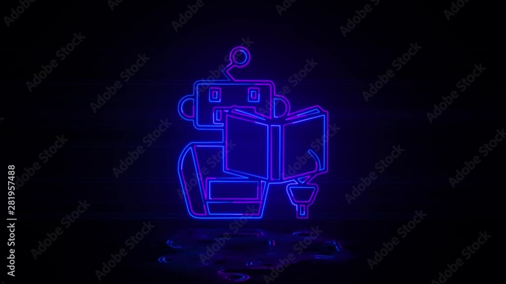 Poster learning machine read book in neon effect mp4 video on dark background
