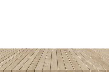 Wooden floor deck or terrace in sepia brown isolated on white wall background