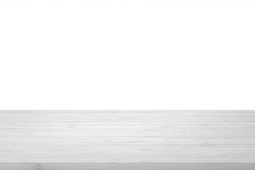 Wood table top texture in light grey color on white wall background