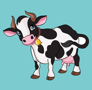 Cute cartoon cow farm animal vector illustration