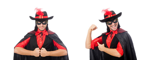 Young man in carnival coat isolated on white