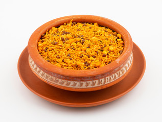 Indian Traditional Namkeen Food on White Background