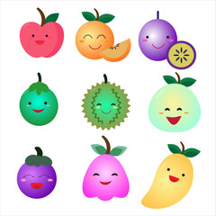 Cute fruit flat icon set