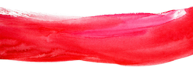 Watercolor red strip  with paper texture, watercolor hand drawing multilayer. Bar, band horizontal element background for design, greeting card, web design and printing.