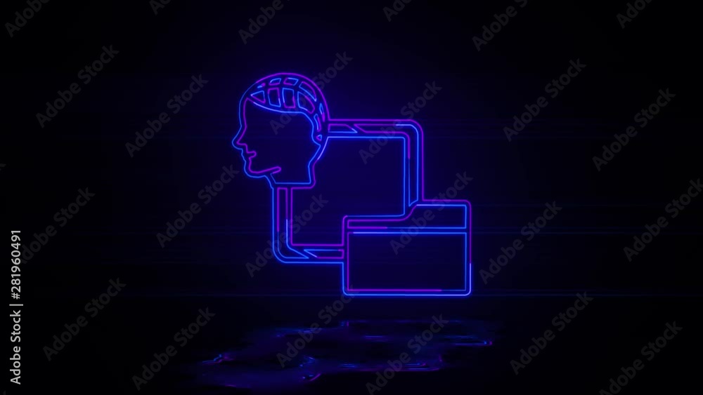 Poster smart brain file in neon effect mp4 video on dark background