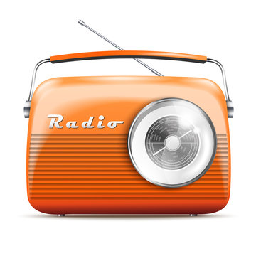 3d realistic orange retro radio. Isolated Vector illustration