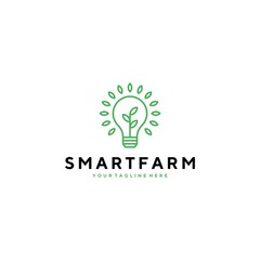 Smart farm with bulb and leaf logo