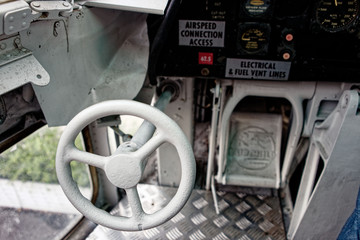 old vintage aircraft cockpit detail, pattern of multi meter gauge measure background