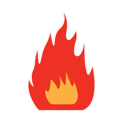 Red fire with flames, flat vector icon.  Bonfire with fire, red sticker. 