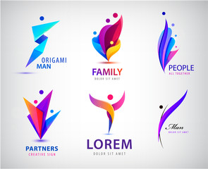 Vector set of men, people group, family logos. Child adoption logo collection and charitable foundations