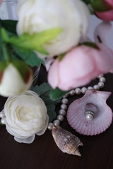 bouquet of roses and gift box