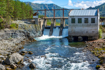 Obraz premium The building of the Chemal hydroelectric power station