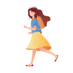 School student. Schoolgirl runs on lessons. Vector illustration flat design