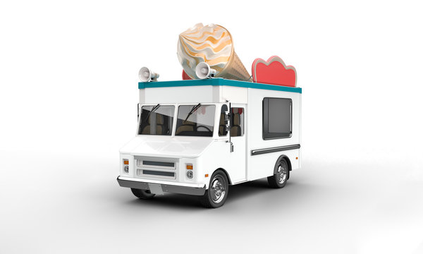3d render of an ice cream van on a white background