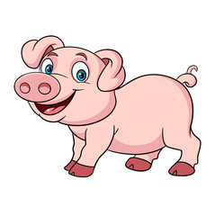 Cute cartoon pig farm animal vector illustration