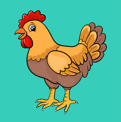 Cute cartoon chicken farm animal vector illustration