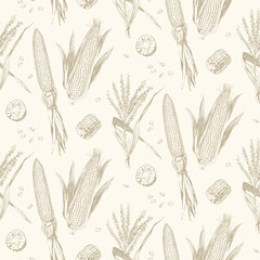 Corn on the cob vintage design seamless pattern