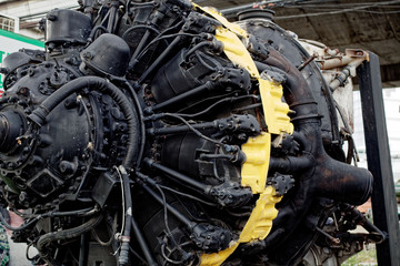Fototapeta premium Old airplane brack propeller engine 